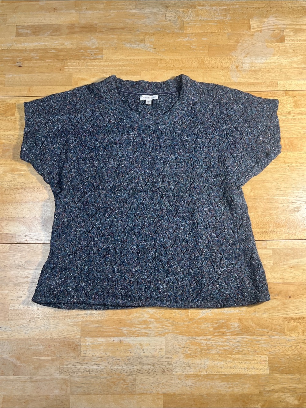 Coldwater Creek Pointelle Chevron Cowl Neck Marled Knit Short Sleeve Sweater XL